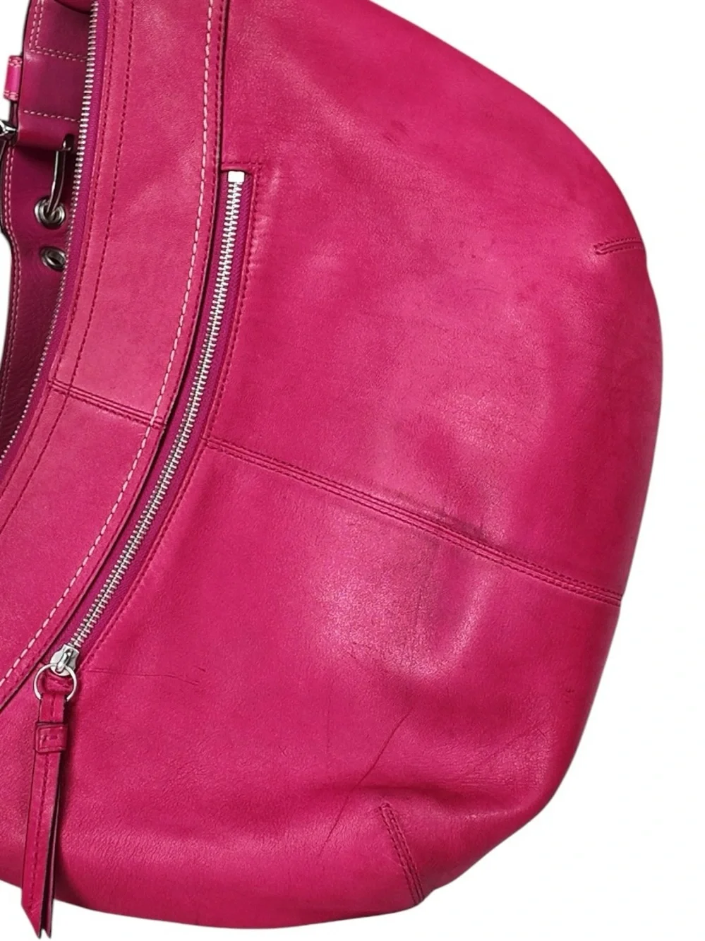 2009 Coach SoHo Pleated Leather Hobo Shoulder Bag Hot Pink Buckle F13731 Purse